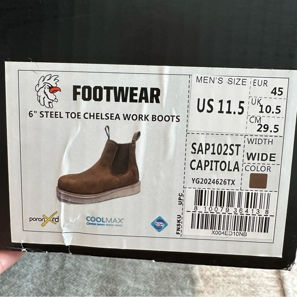 Steel Toe Slip On Work Boots Chelsea Brown Leather Boots size 11.5 wide It#P15